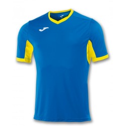 Divisa Joma Champion IV azzurra royal gialla kit calcio sportivo t-shirt manica corta collo a V