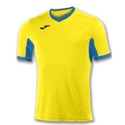 Divisa Joma Champion IV  gialla azzurra kit calcio sportivo t-shirt manica corta collo a V